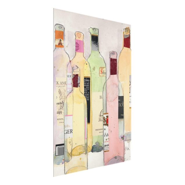 Glasschilderijen Wine Bottles In Watercolour I