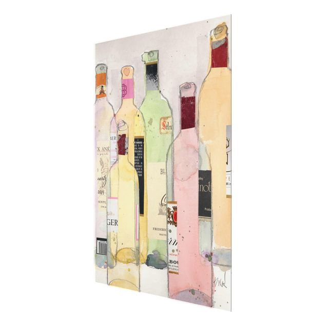 Glasschilderijen Wine Bottles In Watercolour I