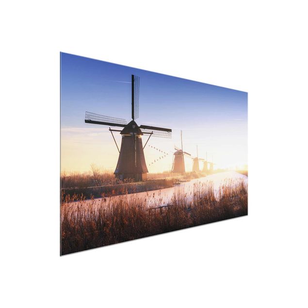 Glasschilderijen Windmills Of Kinderdijk
