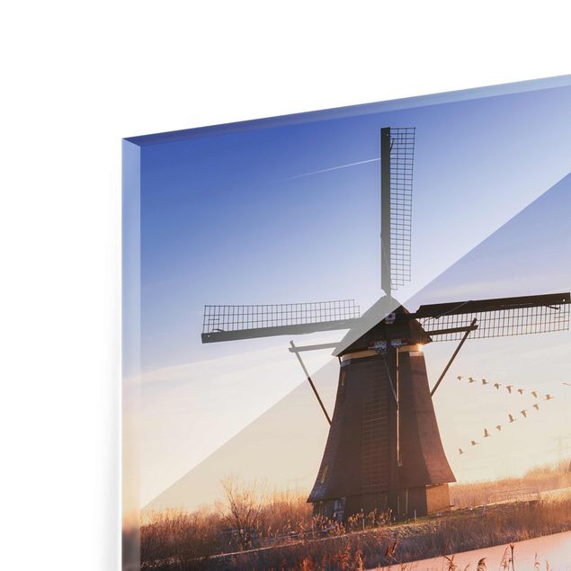 Glasschilderijen Windmills Of Kinderdijk