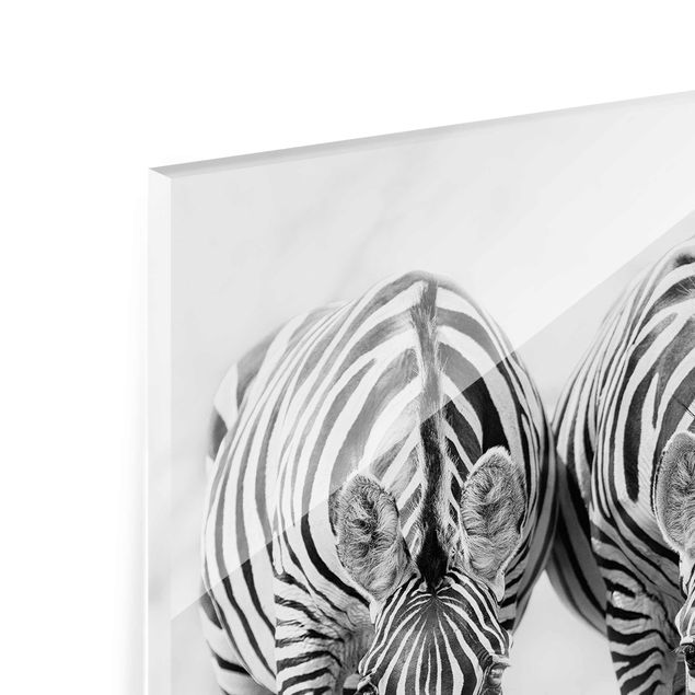 Glasschilderijen Zebra Trio In Black And White