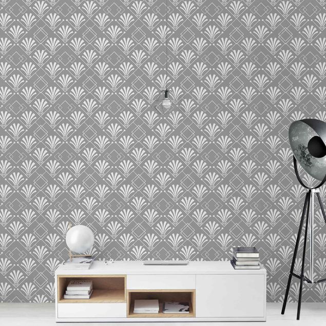Patroonbehang Glitter Look With Art Deko On Grey Backdrop