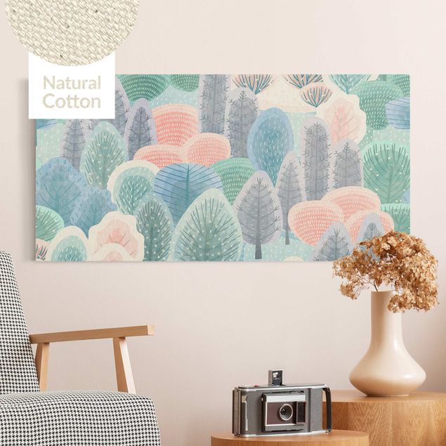 Natuurlijk canvas schilderijen Happy Forest In Pastel