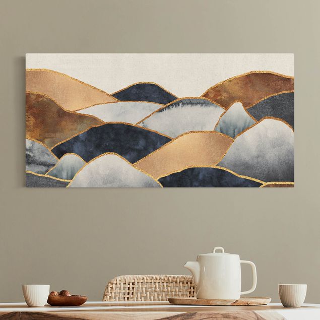 Natuurlijk canvas schilderijen Golden Mountains Watercolour
