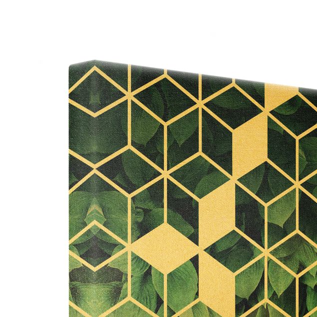 Canvas schilderijen Green Leaves Golden Geometry