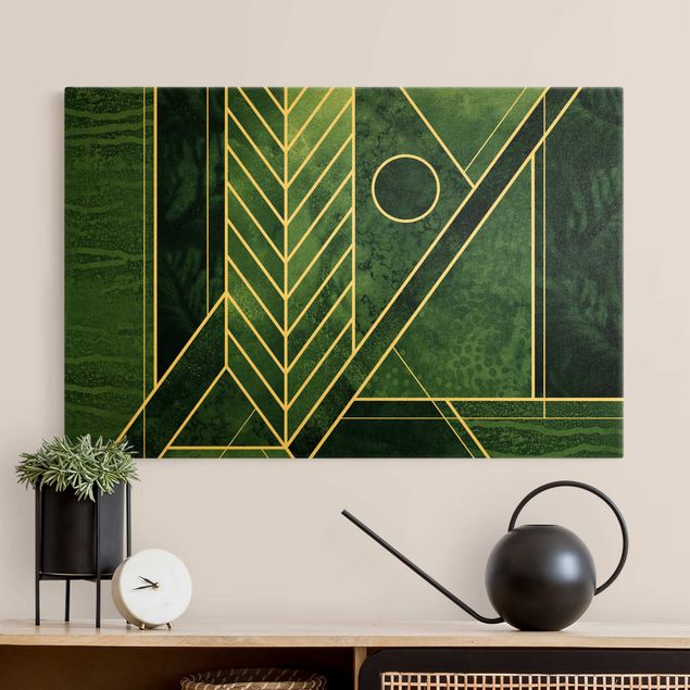 Canvas schilderijen Geometric Shapes Emerald Gold