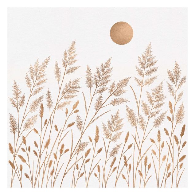 Fotobehang Grasses And Moon In Gold