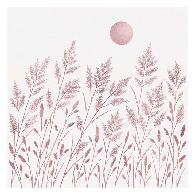 Fotobehang Grasses And Moon In Coppery