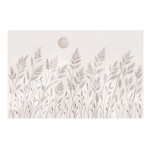 Fotobehang Grasses And Moon In Silver