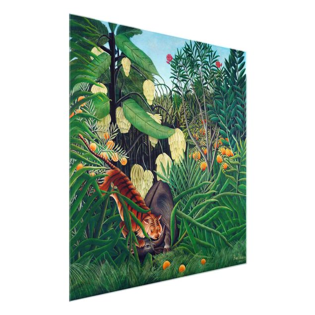 Glasschilderijen Henri Rousseau - Fight Between A Tiger And A Buffalo