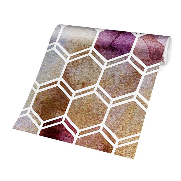 Patroonbehang Hexagonal Dreams Watercolour In Berry