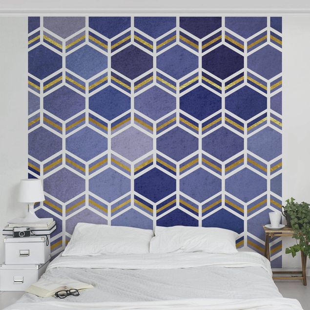 Patroonbehang Hexagonal Dreams Pattern In Indigo