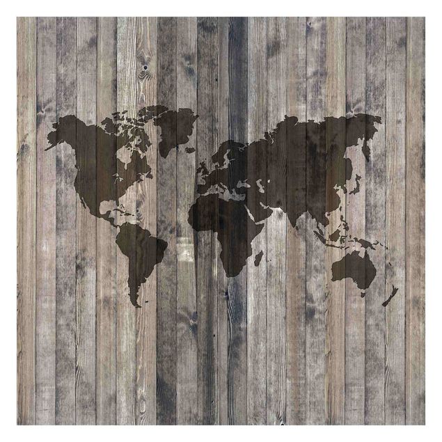 Fotobehang Wood World Map