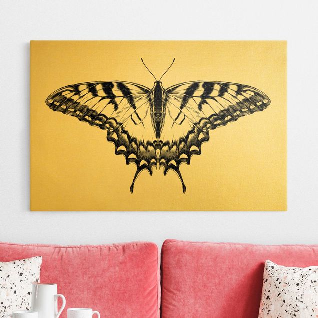 Canvas schilderijen - Illustration Flying Tiger Swallowtail Black
