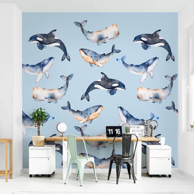 Patroonbehang Illustrated Whale In Watercolour