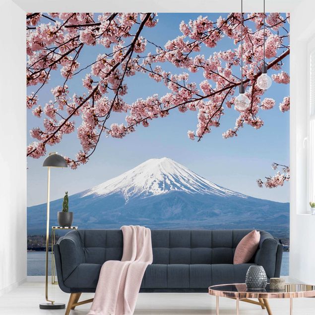 Fotobehang Cherry Blossoms With Mt. Fuji