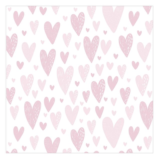 Patroonbehang Small And Big Drawn Light Pink Hearts