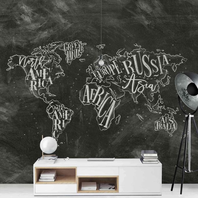 Fotobehang Chalk World Map