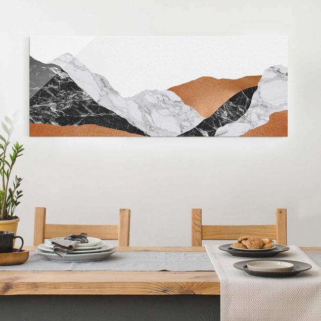 Glas Magnetboard Landscape In Marble And Copper