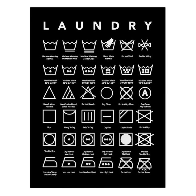 Canvas schilderijen Laundry Symbols Black And White