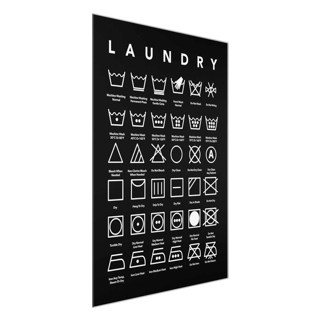 Glasschilderijen Laundry Symbols Black And White