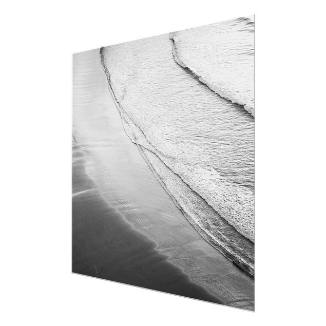 Glasschilderijen Soft Waves On The Beach Black And White