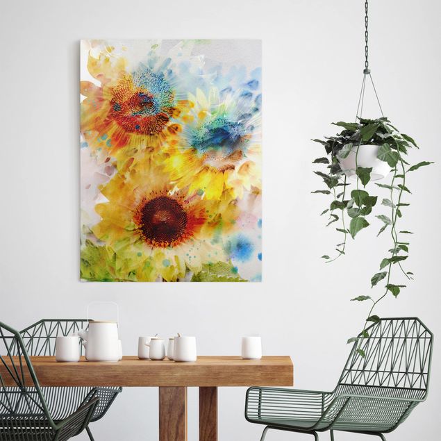 Canvas schilderijen Watercolour Flowers Sunflowers