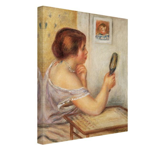 Canvas schilderijen Auguste Renoir - Gabrielle holding a Mirror or Marie Dupuis holding a Mirror with a Portrait of Coco