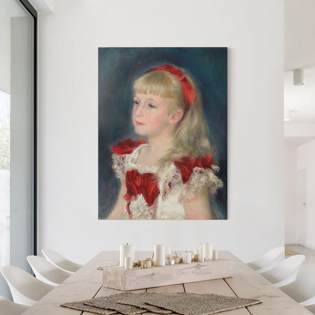 Canvas schilderijen Auguste Renoir - Mademoiselle Grimprel with red Ribbon