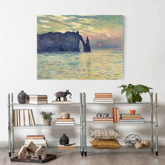 Canvas schilderijen Claude Monet - The Cliff, Étretat, Sunset