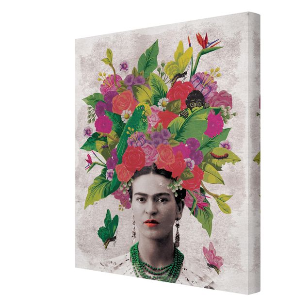 Canvas schilderijen Frida Kahlo - Flower Portrait