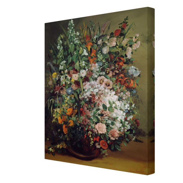 Canvas schilderijen Gustave Courbet - Bouquet of Flowers in a Vase