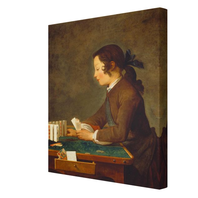 Canvas schilderijen Jean-Baptiste Siméon Chardin - Young Girl (young Boy?) builds a House of Cards
