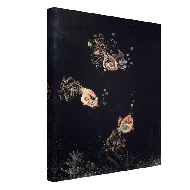 Canvas schilderijen Jean Dunand - Underwater Scene with red and golden Fish, Bubbles