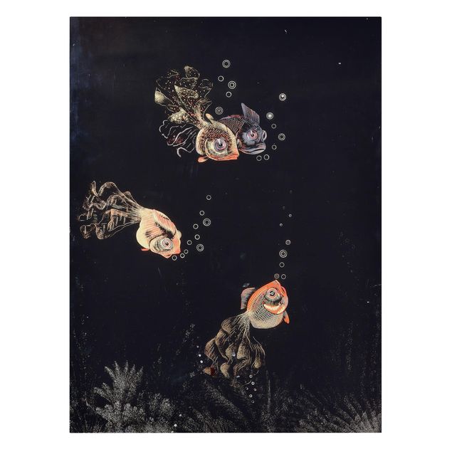 Canvas schilderijen Jean Dunand - Underwater Scene with red and golden Fish, Bubbles