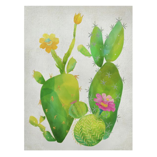 Canvas schilderijen Cactus Family In Pink And Yellow