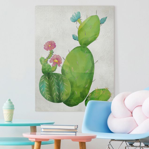 Canvas schilderijen Cactus Family In Pink And Turquoise