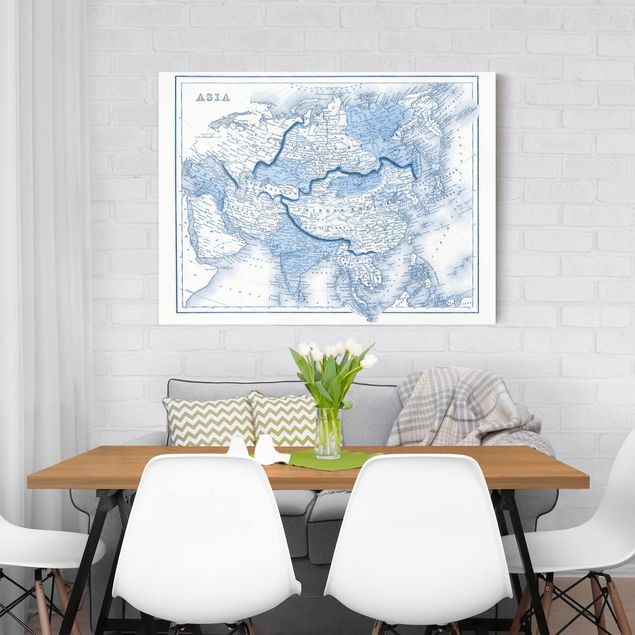 Canvas schilderijen Map In Blue Tones - Asia