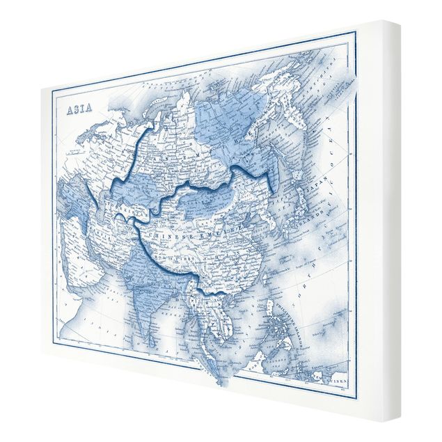 Canvas schilderijen Map In Blue Tones - Asia