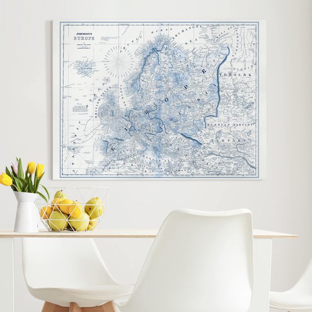 Canvas schilderijen Map In Blue Tones - Europe