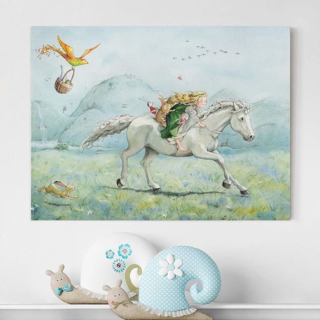 Canvas schilderijen Lilia the little Princess- On The Unicorn