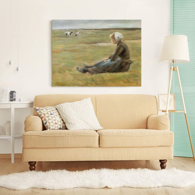 Canvas schilderijen Max Liebermann - Goat Herdess In Sand Dunes