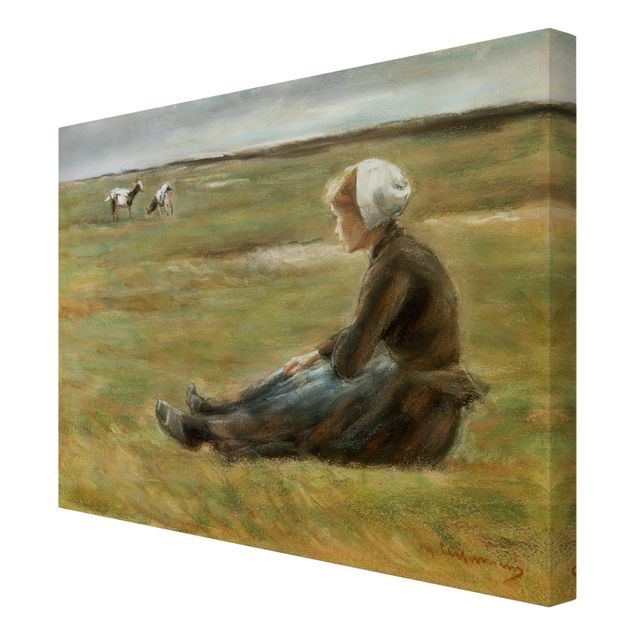 Canvas schilderijen Max Liebermann - Goat Herdess In Sand Dunes
