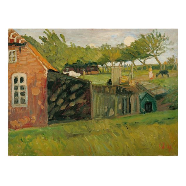 Canvas schilderijen Otto Modersohn - Red House With Stables