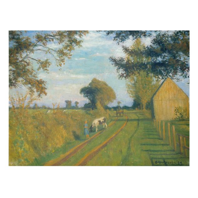 Canvas schilderijen Otto Modersohn - Path In The Evening Sun