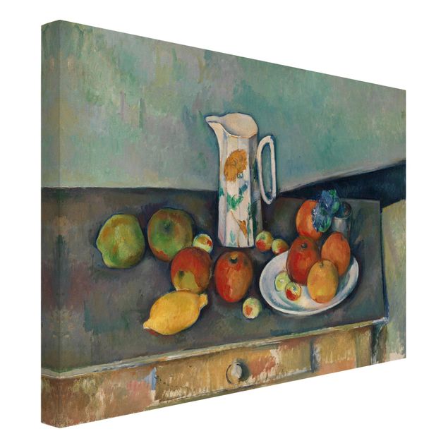 Canvas schilderijen Paul Cézanne - Still Life With Milk Jug And Fruit