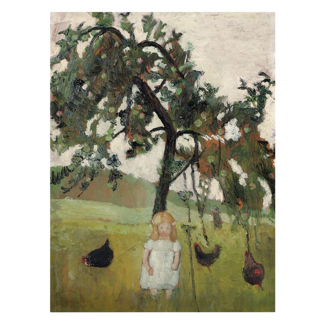 Canvas schilderijen Paula Modersohn-Becker - Elsbeth with Chickens under Apple Tree