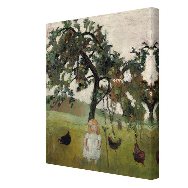 Canvas schilderijen Paula Modersohn-Becker - Elsbeth with Chickens under Apple Tree