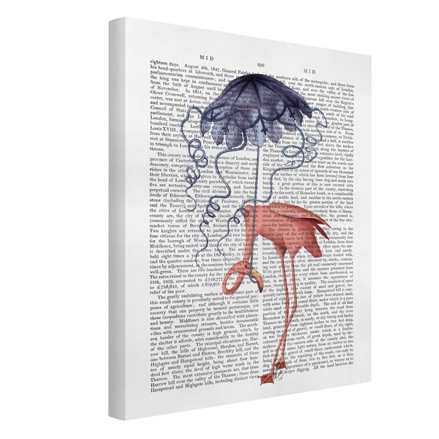 Canvas schilderijen Animal Reading - Flamingo With Umbrella