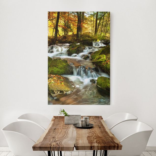 Canvas schilderijen Waterfall Autumnal Forest